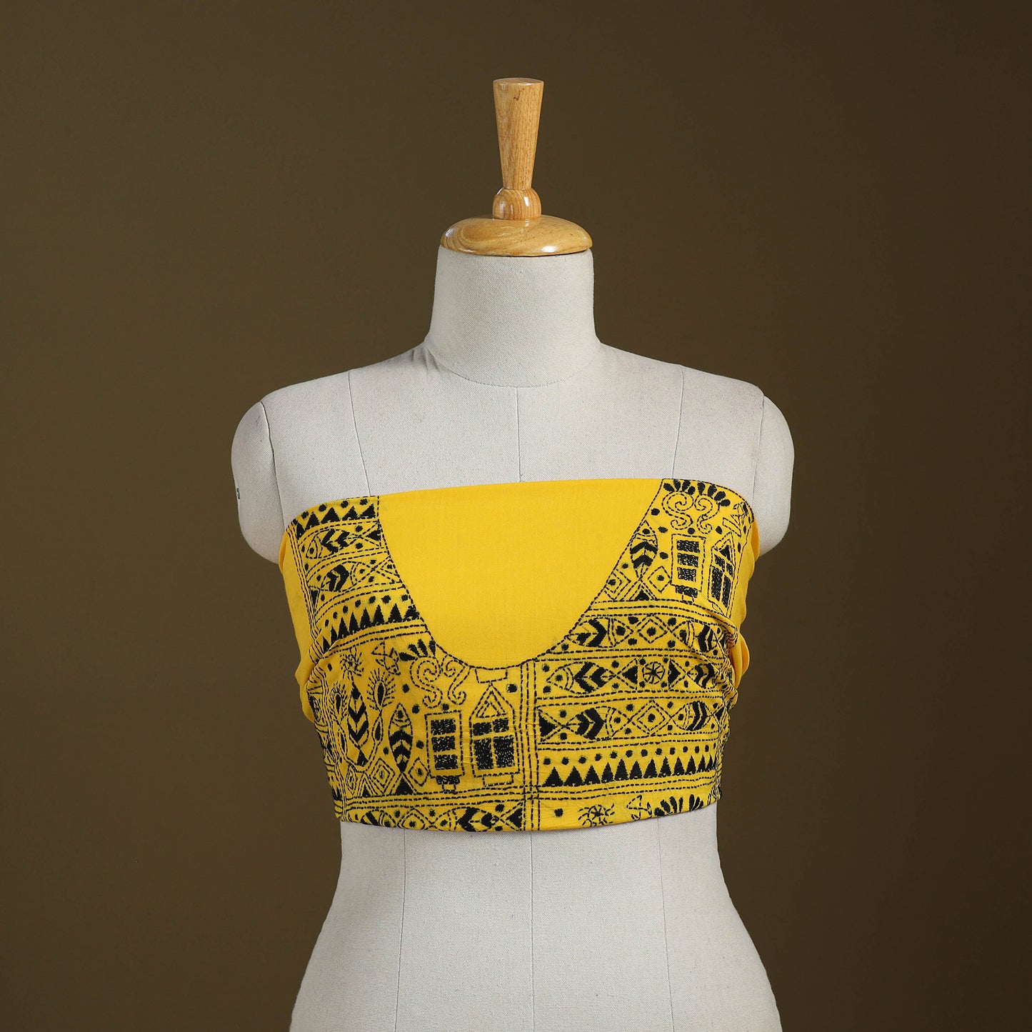 Yellow Cotton Bengal Kantha Stitch Blouse Piece 