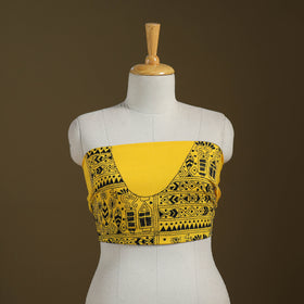 Yellow Cotton Bengal Kantha Stitch Blouse Piece 