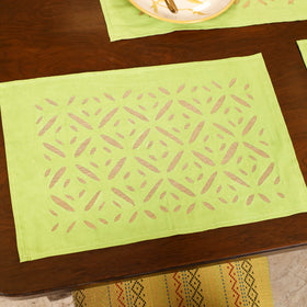 Green - Barmer Applique Cutwork Dining Table Runner with Mat Set 15