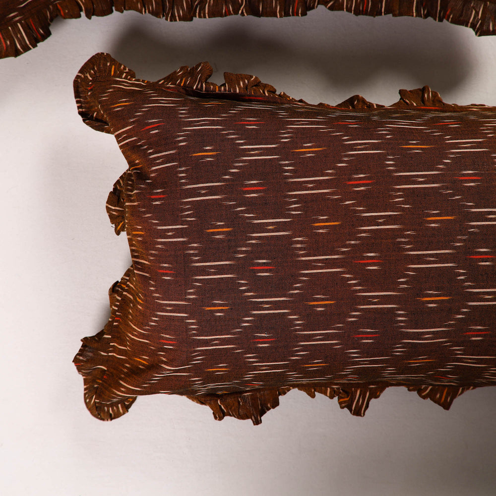 Brown - Set of 2 Pochampally Ikat Cotton Frill Pillow Covers 27