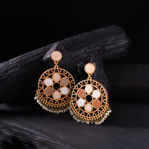 WHE Gold & Silver Handmade Repurposed Fabric & Wood Wheel Earrings 11