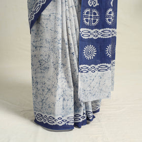 Buy Blue Mul Cotton Hand Batik Print Saree