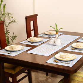 Grey - Barmer Applique Cutwork Dining Table Runner with Mat Set 16
