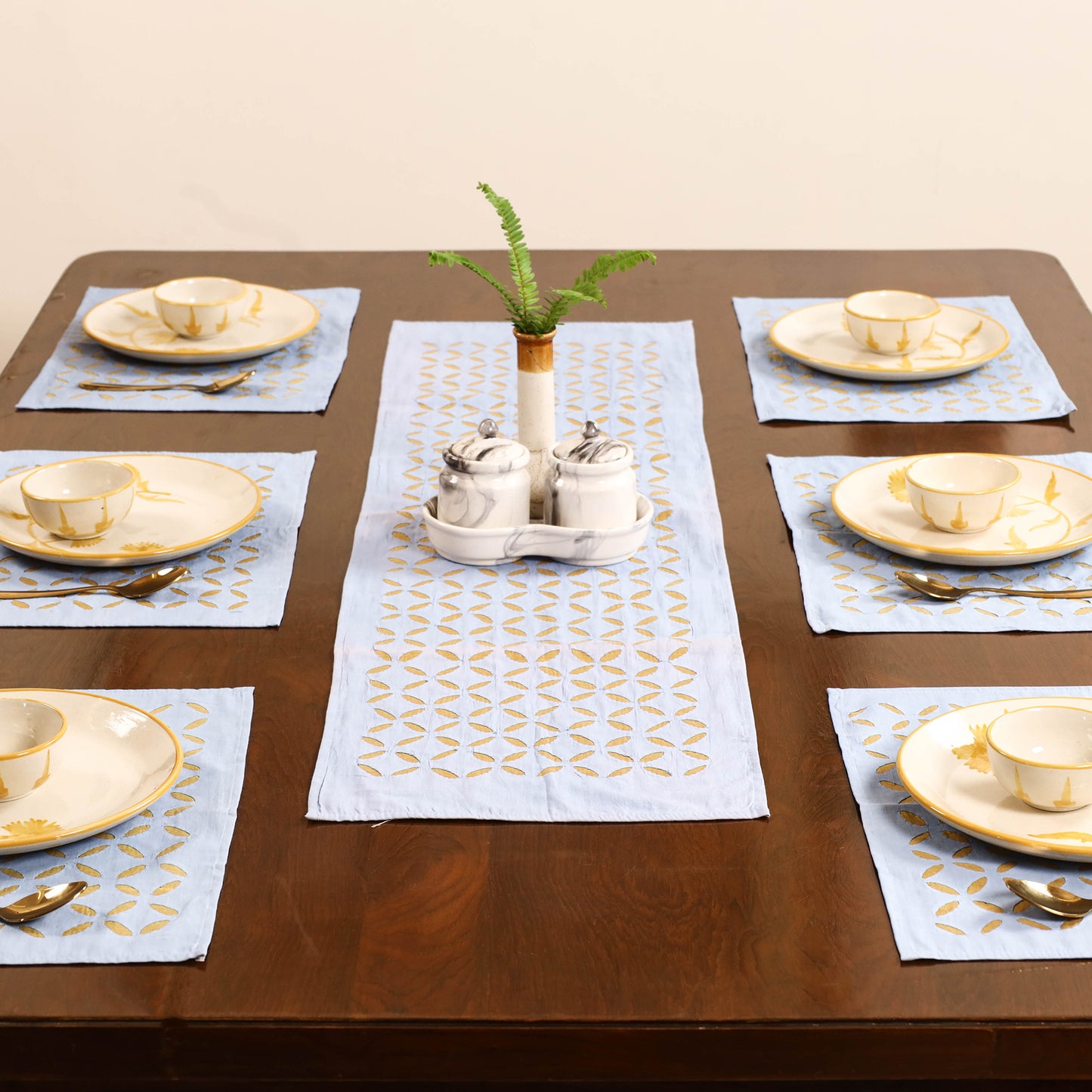 Grey - Barmer Applique Cutwork Dining Table Runner with Mat Set 16