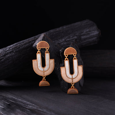WHE Gold & Silver Handmade Repurposed Fabric & Wood Earrings 12