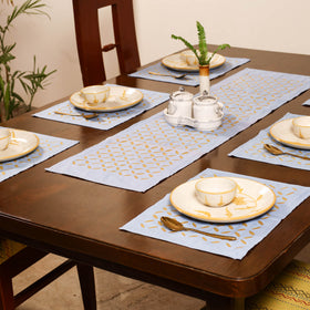 Grey - Barmer Applique Cutwork Dining Table Runner with Mat Set 16