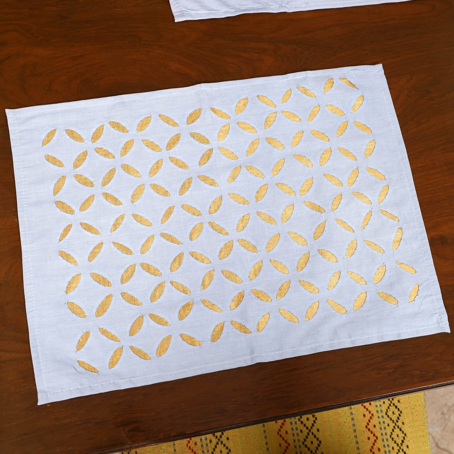 Grey - Barmer Applique Cutwork Dining Table Runner with Mat Set 16