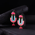WHE Pink & Blue Handmade Repurposed Fabric & Wood Earrings 16