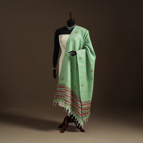 Green Hand Embroidery Khes Handwoven Cotton Kantha Dupatta