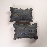 Grey - Set of 2 Pochampally Ikat Cotton Frill Pillow Covers 28