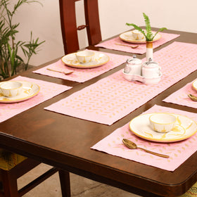Peach - Barmer Applique Cutwork Dining Table Runner with Mat Set 17