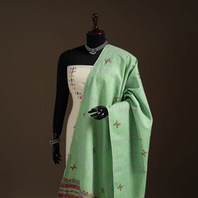 Green Hand Embroidery Khes Handwoven Cotton Kantha Dupatta