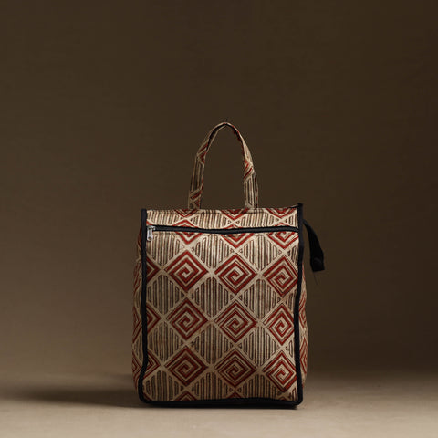 Beige Handmade Cotton Shopping Hand bag 