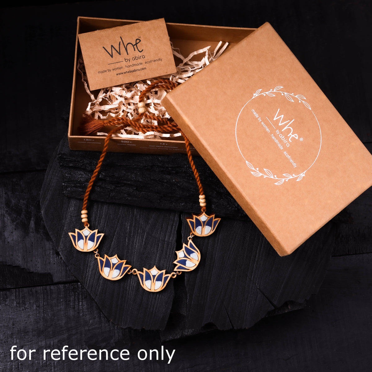WHE Indigo Handmade Repurposed Fabric & Wood Choker Necklace 22