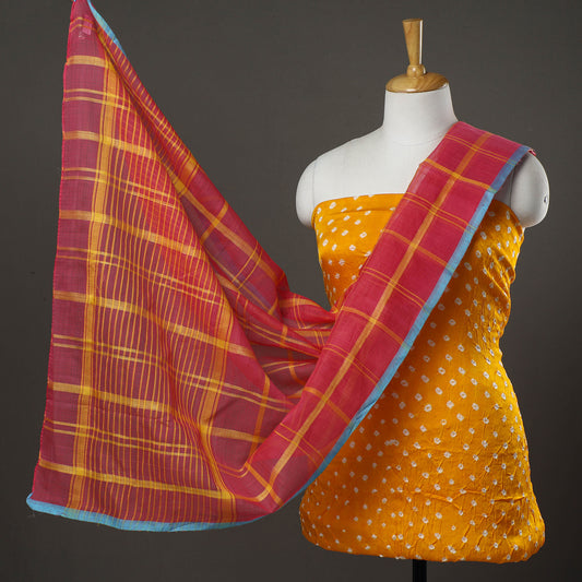 Yellow - 2pc Bandhani Tie-Dye Modal Silk Kurta with Kota Doria Dupatta 48