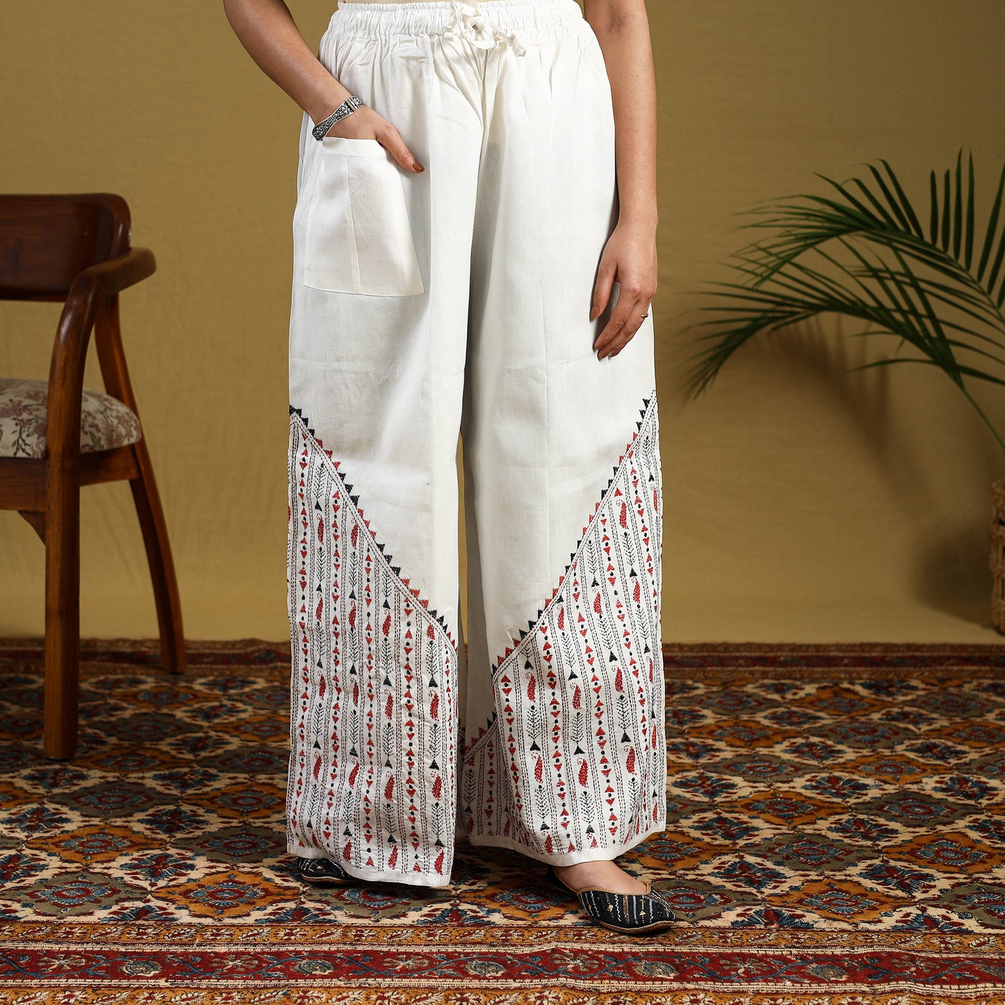 Buy Cotton Bengal Kantha Hand Embroidery Palazzo