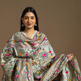  Beige Ranihati Chanderi Silk Hand Embroidery Dupatta