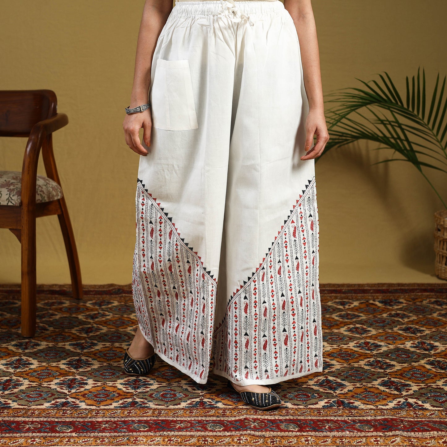 Buy Cotton Bengal Kantha Hand Embroidery Palazzo