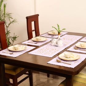 Peach - Barmer Applique Cutwork Dining Table Runner with Mat Set 18
