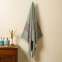 Green - Handloom Cotton Towel with Tassels from Bijnor by Nizam