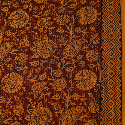 Orange - Bagh Block Printed Kantha Style Cotton Fabric 24