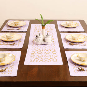 Peach - Barmer Applique Cutwork Dining Table Runner with Mat Set 18