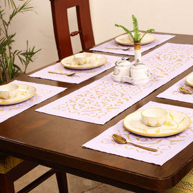 Peach - Barmer Applique Cutwork Dining Table Runner with Mat Set 18