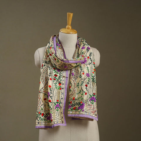 Purple Chanderi Silk Hand Embroidered Stole