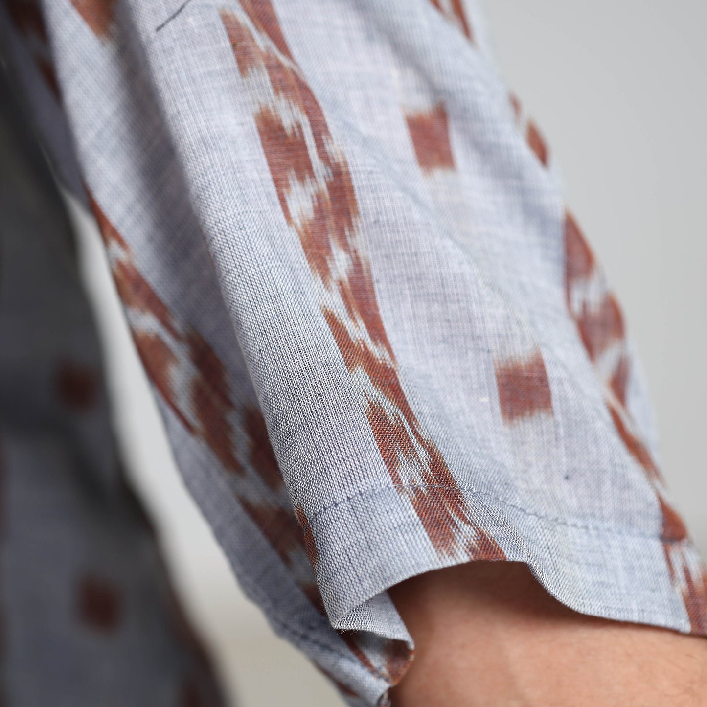 Light Grey - Sambalpuri Ikat Weave Cotton Men Long Kurta