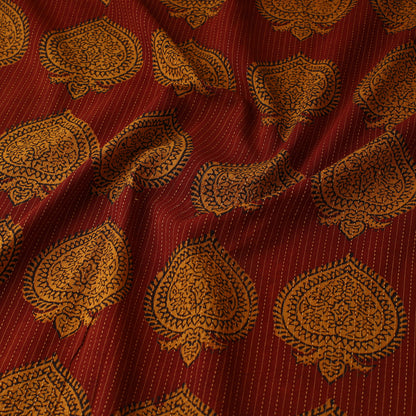 Red - Bagh Block Printed Kantha Style Cotton Fabric 26