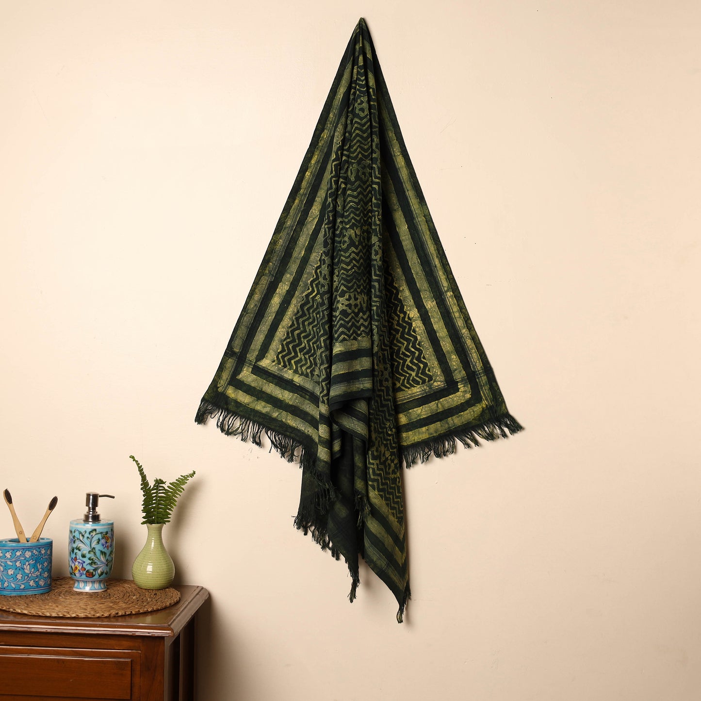Green - Handloom Block Printed Cotton Bindaas Towel 03