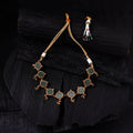 WHE Green Handmade Repurposed Brocade Fabric & Wood Choker Necklace 18
