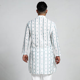 White - Sambalpuri Ikat Weave Cotton Men Long Kurta