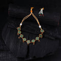 WHE Green Handmade Repurposed Brocade Fabric & Wood Choker Necklace 19
