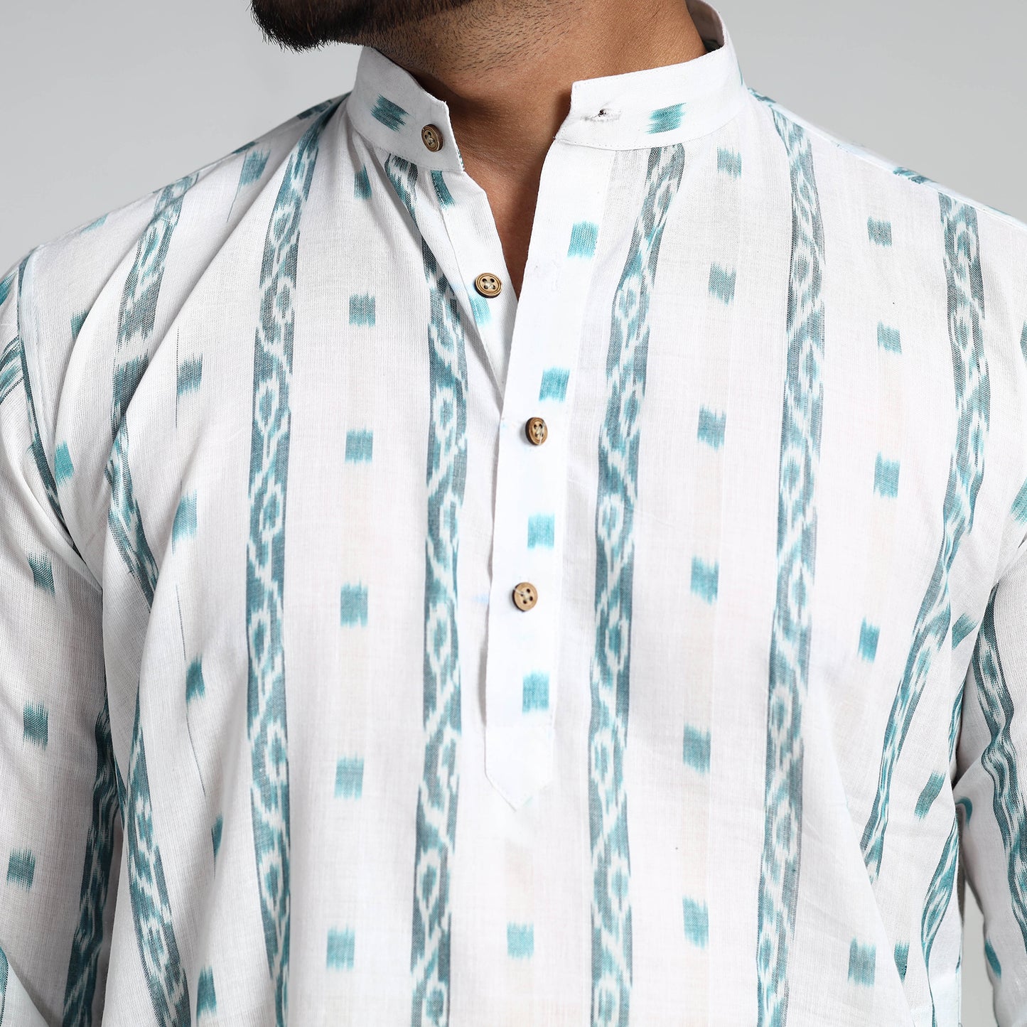 White - Sambalpuri Ikat Weave Cotton Men Long Kurta