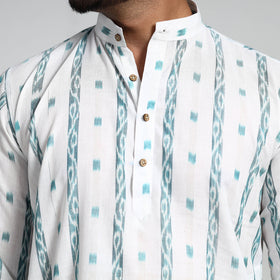 White - Sambalpuri Ikat Weave Cotton Men Long Kurta