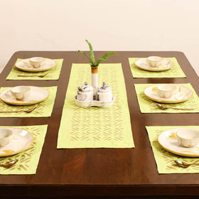 Yellow - Barmer Applique Cutwork Dining Table Runner with Mat Set 21