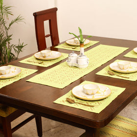 Yellow - Barmer Applique Cutwork Dining Table Runner with Mat Set 21