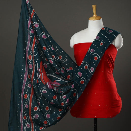 Red - 2pc Traditional Chanderi Silk Cotton Handloom Kurta with Batik Dupatta 55