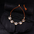 WHE Indigo Handmade Repurposed Fabric & Wood Bloom Lotus Necklace 20