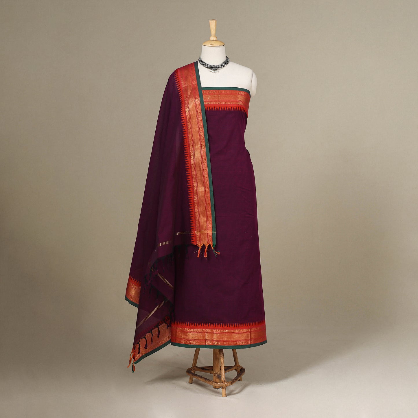 Purple - 2pc unstitched kandangi chettinad cotton dress