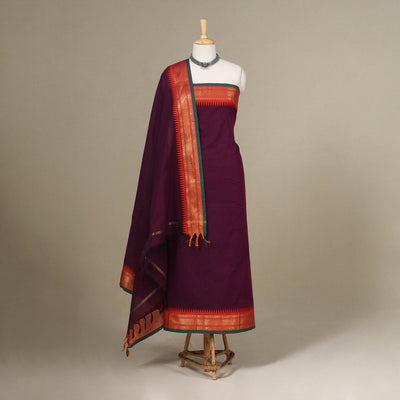 Purple - 2pc unstitched kandangi chettinad cotton dress