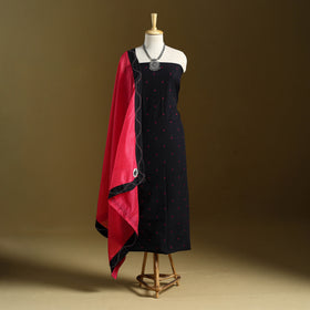 Black 2pc Jacquard Cotton Kurta with Chanderi Dupatta