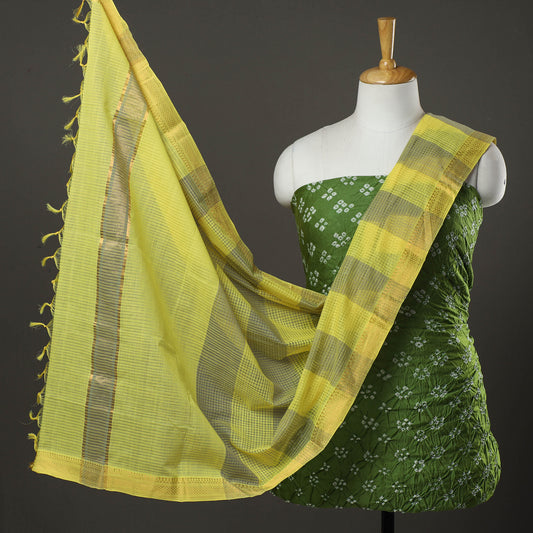 Green - 2pc Bandhani Tie-Dye Chanderi Silk Kurta with Mangalagiri Dupatta 57