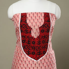 Buy Peach Jaipur Print Patchwork Chanderi Silk Kurta Material (2.3m) 28