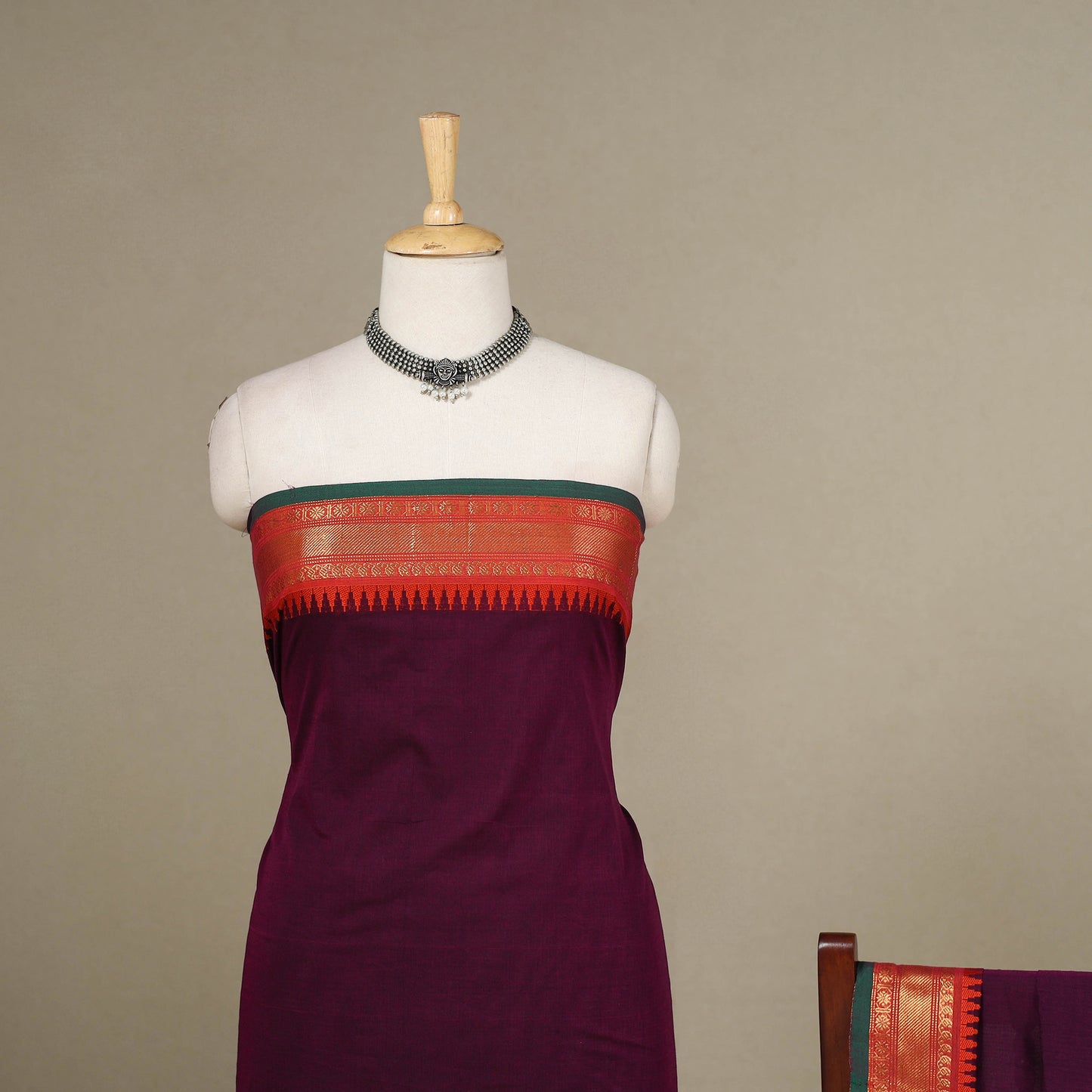 Purple - 2pc unstitched kandangi chettinad cotton dress