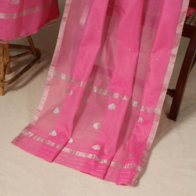 Pink - 2pc Zari Buti Handloom Unstitched Chanderi Silk Dress Material 