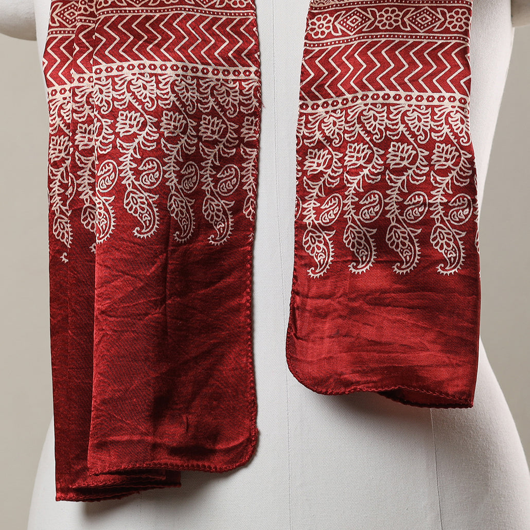 Red - Ajrakh Printed Mashru Silk Stole 10