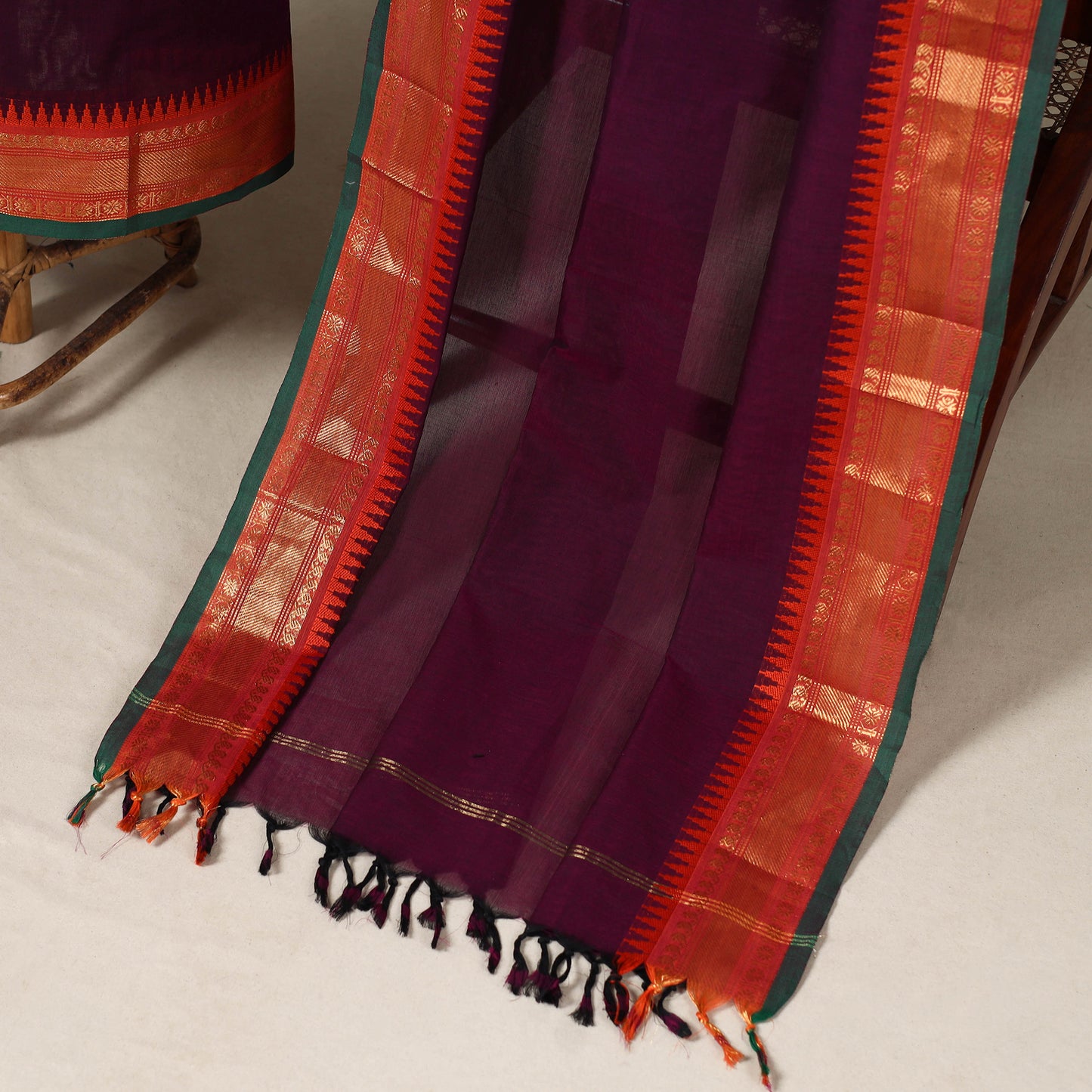 Purple - 2pc unstitched kandangi chettinad cotton dress