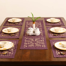 Brown - Barmer Applique Cutwork Dining Table Runner with Mat Set 23